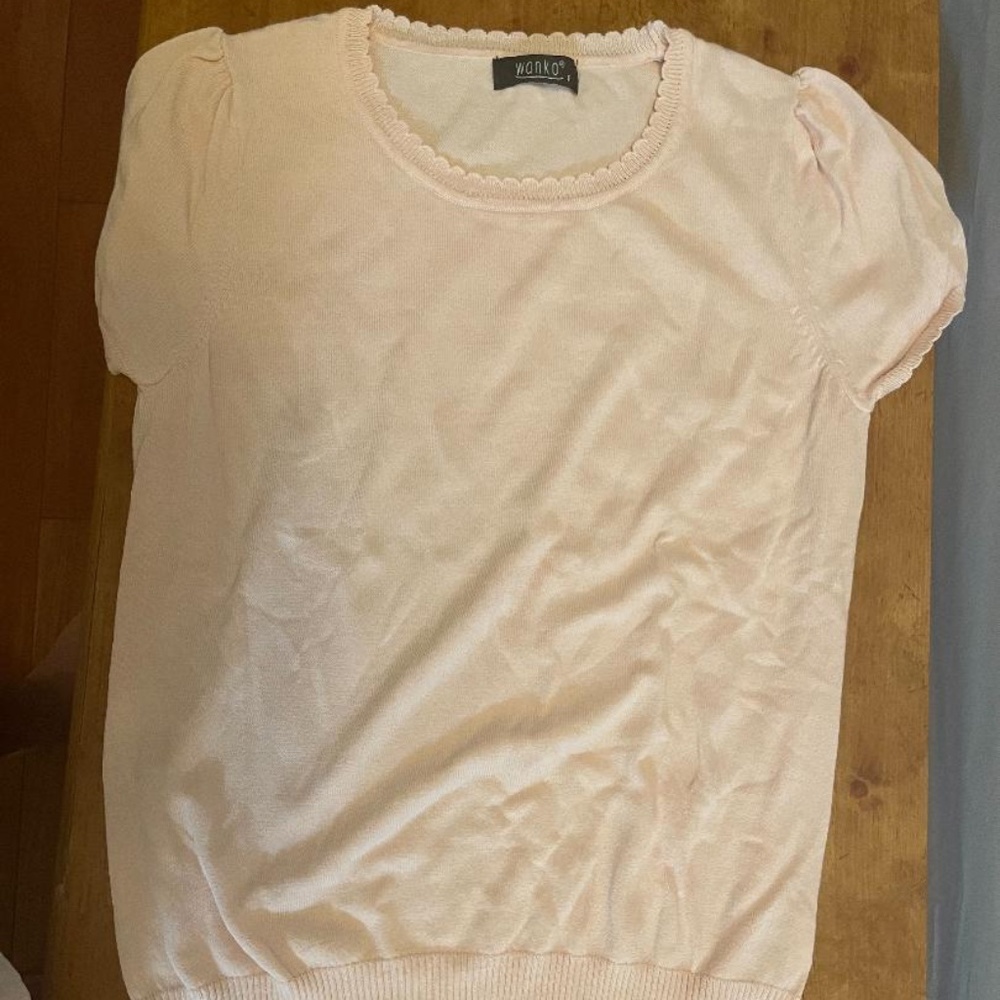 Nice cotton sweater material short sleeve pastel pink